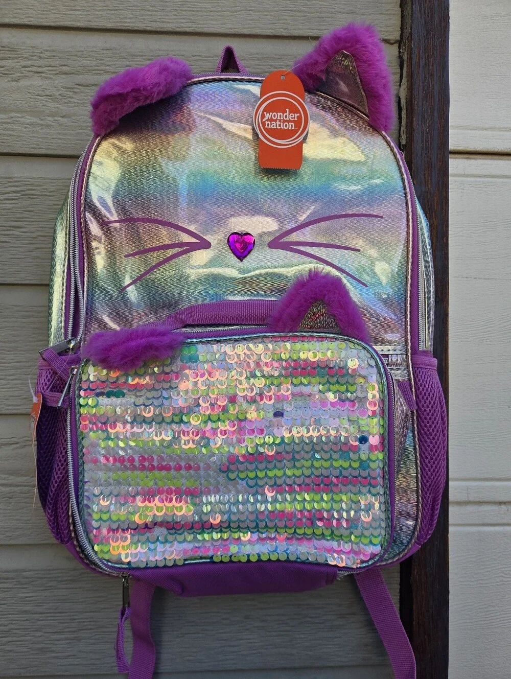 Wonder Nation Kids' Iridescent Purple Cat Backpack With lunch Bpx